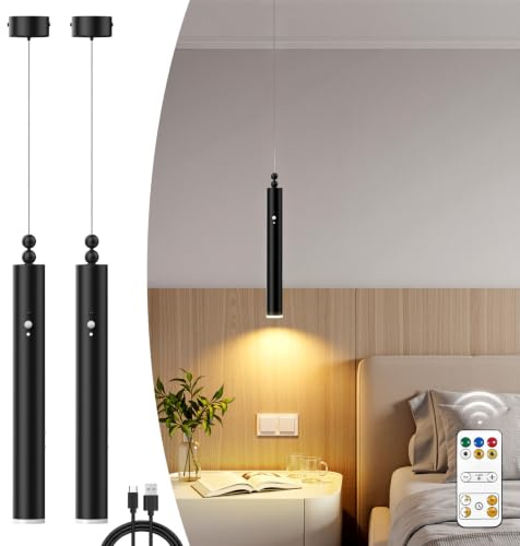 JADIDIS Akku Pendelleuchte 2er Set mit Fernbedienung, 8W LED Hängelampe, 5000mAh Pendellampe Akku Dimmbar 3 Farben, Timer 15-120min & Magnetisch Höhenverstellbar, für Küche, Esstisch, Wohnzimmer