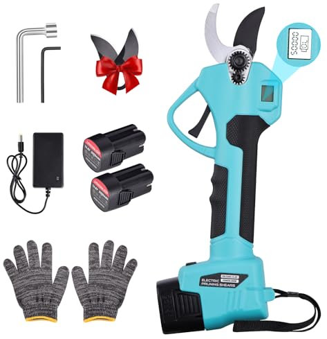 NUZEKY Forbici Potatura Elettriche - 40mm Cesoie Potatura Elettriche Professionali Con 2 21V/2000 mAh Batteria-Forbici a batteria da potatura per potatura per Giardinaggio Albero da Frutta Delle Viti