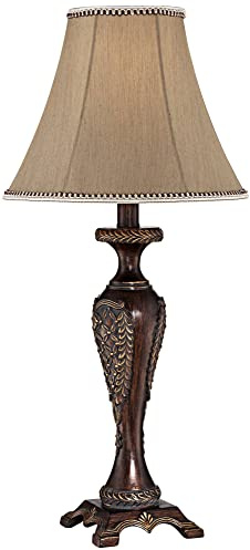 Regency Hill Traditional Vintage 3-Way Table Lamp 23 1/2 Tall with Table Top Dimmer Warm Bronze Brown Candlestick Bell Shade for Bedroom Living Room House Home Bedside Nightstand Office Family