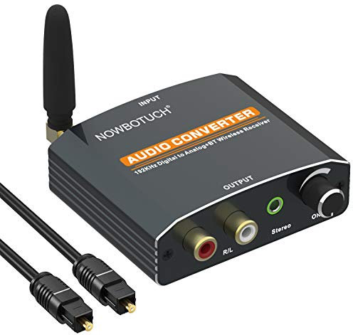 NOWBOTUCH Convertitore audio da digitale ad analogico DAC 192kHz con ricevitore Bluetooth 5.0 Controllo volume Ottico coassiale SPDIF Toslink Digital Stereo L/R RCA Adattatore audio da 3,5 mm