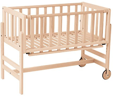 Geuther Beistellbett Betty | 45 cm x 90 cm | 9-Fach Höhenverstellbar | mit Lattenrost aus Massivholz | Nachhaltige Qualität | Einfacher Aufbau | Unbehandeltes Holz