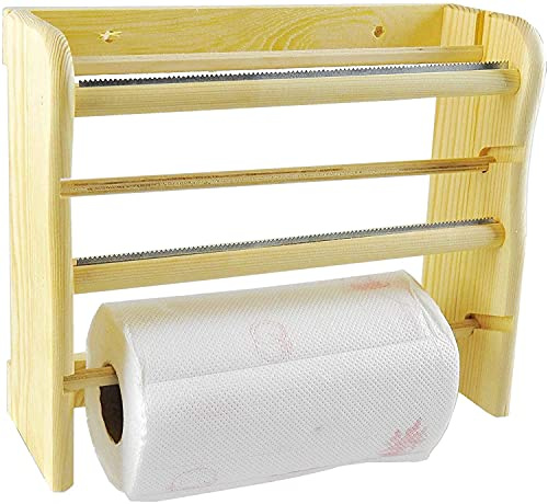 Hongu Portarotoli Carta Pellicola e Alluminio da Parete per la Cucina Color Legno Naturale Supporto a Muro per Rotoli con rotolone Carta Omaggio