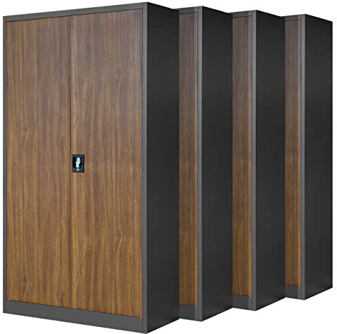 Jan Nowak 4er Set Aktenschrank C001H Büroschrank Metallschrank Stahlschrank Werkzeugschrank Stahlblech Pulverbeschichtet Flügeltürschrank Abschließbar 195 cm x 90 cm x 40 cm (anthrazit/holzoptik)