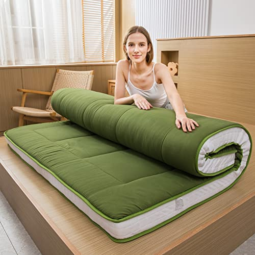 MAXYOYO Futon Matratze, Gepolsterte Japanische Bodenmatratze Gesteppte Bett Matratzenauflage, Extra Dicke Faltbare Isomatte Atmungsaktive Bodenliege Gästebett Camping Couch (Grün, 90x190cm)