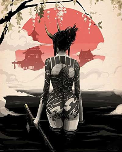 Japanische Frau Bushido Leinwand Bilder, Japanische Samurai Poster Kunst drucke, Samurai Leinwand Bilder für Wohnzimmer Schlafzimmer Dekor, ohne Rahmen(40x60cm)