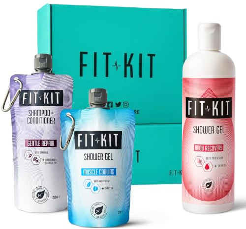 Fit Kit Power Shower Gel Bundle Set - Fit Kit Body Recovery Toalettpaket Set - Inkluderar Herr & Dam Kroppstvätt & Duschgeler, Hårtillväxt Schampo - Gåvor för Män och Kvinnor