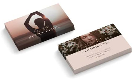 Visitenkarten personalisiert | mit Foto | Yoga Instructor | 2-seitig | Querformat | Menge + Papier zur Auswahl | selbst gestalten | hochwertiger Druck | 350 g Qualitätsdruck (1000 Stück)