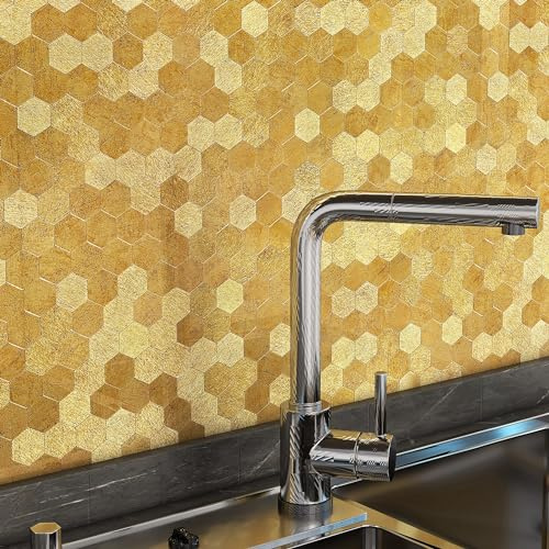 VAOVI Peel and Stick Kitchen Wall Tile Stickers Gold(M Hexagon,5pcs)