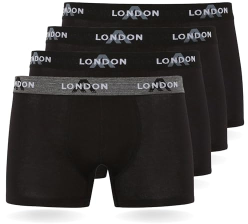 FM London (4/8-pack herrunderbyxor - boxershorts för män i bomull, åtsittande och bekväm för daglig användning - Bodycon hipster boxershorts för män, Svart (4 delar), L