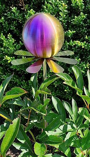 Jürgen Bocker Garten-Ambiente Blütenzauber Rotterdam Rosenkugel 10 cm Edelstahl Gartenstecker Deko mit Stab 80 cm (Rainbow matt)