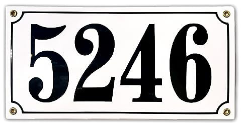 Hausnummer Hausnummernschild Emaille 15x30 cm, Emailschild, Hausschild, Individuell anpassbare Hausnummer, Vorbohrungen, Wetterfest, Türschild, Wunschtext, Keramik Emaille (Weiß)