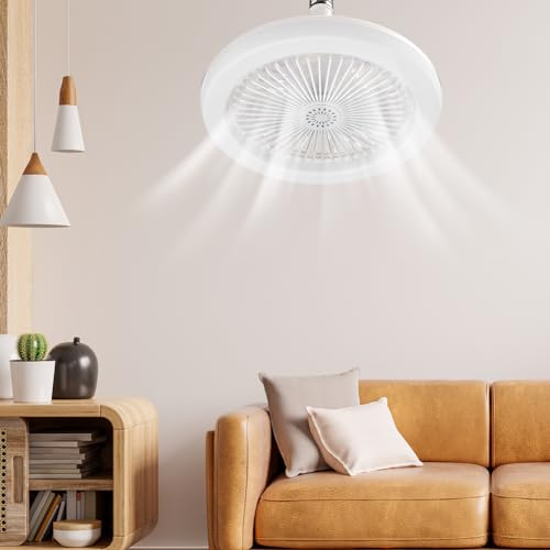 Umikk 40W Deckenventilator mit Beleuchtung Lampe,Deckenventilator Mit Beleuchtung Und Fernbedienung,28cm,Mit Timing-Funktion, E27 Einstellbare LED-Ventilatorlampe