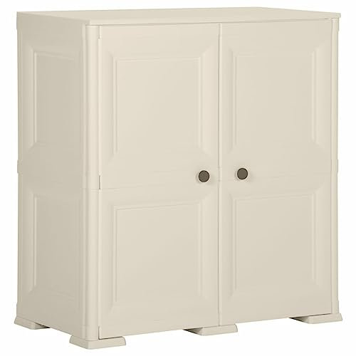 CIADAZ Kunststoffschrank 79x43x85,5 cm Holzdesign Cremefarbend, Lagerschrank, Kunstoffschränke, Putzmittelschrank, Beistellschrank, Geräteschrank, Mehrzweckschrank