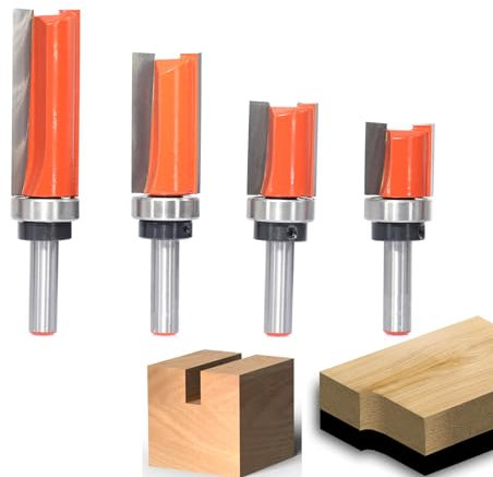 Sinoprotools 4 frese a filo, fusto da 8 mm, fresa a filo con cuscinetto a sfera sostituibile, fresa superiore Flush Trim Router Bit