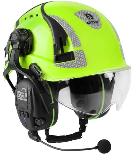 GREEN DEVIL X-Armor Casco protettivo con protezione dell'udito attiva e visiera trasparente, casco da lavoro, casco di sicurezza ABS EN 397, casco industriale conforme alla norma EN352, SNR 32 dB con