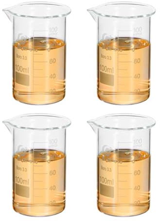 PATIKIL 100ml Tall Form Glass Beaker, 4Pcs 3.3 Borosilicate Glass Beakers Graduated Measuring Cup Beaker with Spout for Lab Experiments, Cooking and Baking, Clear