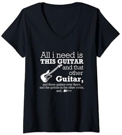 Femme Guitare électrique metal rock guitariste anniversaire Rockin T-Shirt avec Col en V