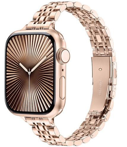 Vamyzji Metal Strap for Apple Watch Strap 41mm 40mm 38mm, Women Silm Thin Stainless Steel Metal iWacth Strap, Compatible with Apple Watch Straps Series 10 (42mm),Series 9 8 7 6 SE 5 4 3 2 1,Rose Gold
