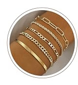 ORAZIO 5Pcs Armband Damen Gold 14 Karat Vergoldet Armbänder Armkette Damen Twist Figaro Schlangen Kette Armband Set Damen Stapelbar Verstellbar Armbänder Set Wasserfest Gold Schmuck Damen Mädchen