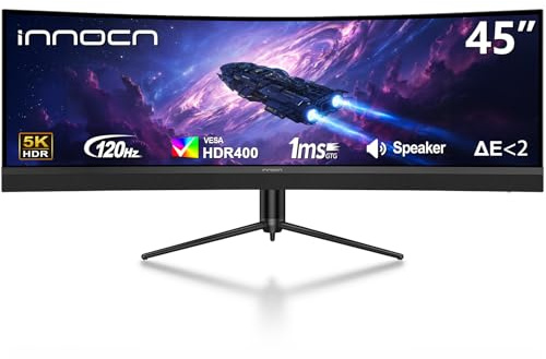 INNOCN 45 Inch 5K2K 5120 x 1440p 120Hz Ultrawide Curved Gaming Monitor, R1500, HDR400, USB Type-C 65W Power Delivery, PIP/PBP, Built-in Speaker, Height Adjustable, Black