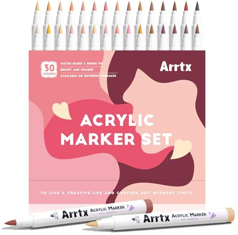 Arrtx Acrylstifte für Steine Bemalen, 30 Farben Hauttöne Acrylstifte Marker Set für Steinmalerei, Felsmalerei, Glas, Kunststoff, Holz Metall, schnell trocknend auf Wasserbasis acryl marker