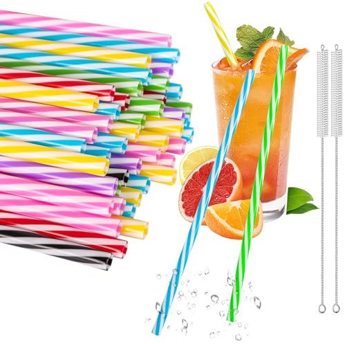 50 Stück Hart Wiederverwendbare Strohhalme, Strohhalme Plastik mit Strohhalmbürste, Geeignet für Bubble Tea, Slush, Cocktail, Säfte (9.06 Zoll lang,0.28 Zoll Durchmesser)