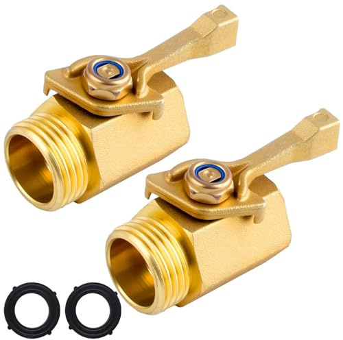 LEONTOOL Heavy Duty Brass Garden Hose Shut Off Valve, 3/4 Inch, 2-Pack Solid Brass Shut Off Valve with 2 Extra Rubber Washers, Garden Hose Connector Ball Valves Water Shut-off Valves