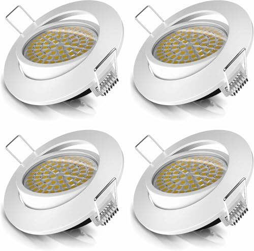 Brandson - 4x LED Deckenspot dimmbar Einbaustrahler schwenkbar - Ultra Flache Spots Einbauleuchte - Einbauspot Deckenstrahler - Abstrahlwinkel 120 Grad - 230V - weiß