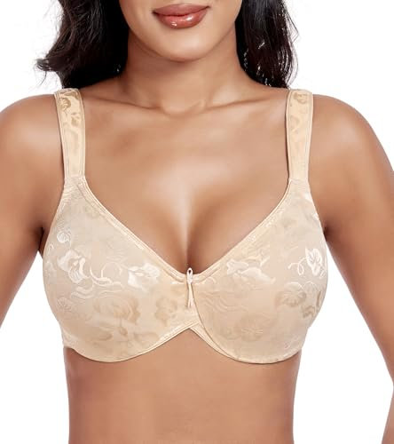 DotVol Women's Non Padded Underwire Minimiser Comfortable Supportive Full Coverage Everyday Bra(Beige,38D)