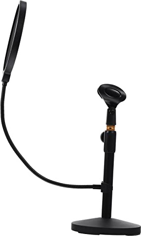 Yardwe Soporte de Micrófono de Mesa Ajustable, Base Redonda Plana de Metal, Bloquea Saliva y Polvo, Adecuado para Podcasting y Broadcasting, 1 Juego
