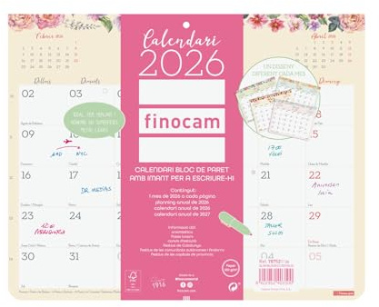 Finocam Magnetkalender, Monatsansicht, Januar – Dezember (12 Monate), magnetischer Kühlschrank-Kalender | Monatsplaner Trendy Design, Katalanisch