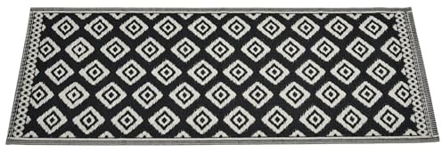HMIR Hallway Runner Rug - 70 x 200cm, Outdoor/Indoor Area Rugs for Patio, Deck, Garden, Kitchen, Non Slip Washable & Waterproof, Geometric Backyard Mat (Black)