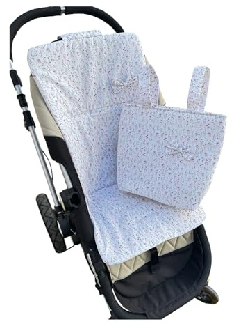 Colchoneta Carrito Bebé Universal 36x77 cm para Silla de Paseo + Bolsa – Funda Acolchada Algodón Transpirable Antideslizante, Colchoneta Verano Carro Bebé