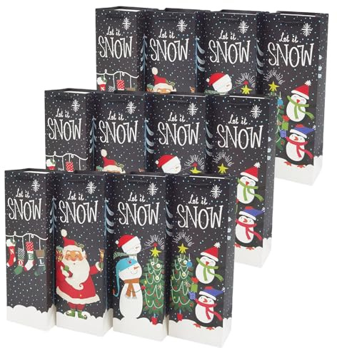 12 Stück Flaschentüten Weihnachten Weinflaschen-Geschenktüten Mit Griffen, Papier Weintüten Groß Weihnachtstüten Für Wein Whisky Champagner Partys (B)