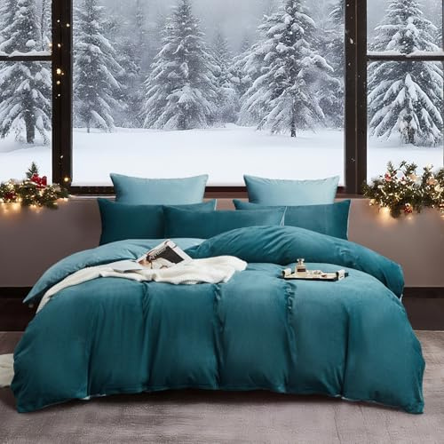 YASMENG Winter Bettwäsche 135x200 Petrol Hellblau Warm Kuschelig Flauschige Bettwäsche Winter Weich Samt Plüsch Fleece Flanell Wendebettwäsche 2 Teilig mit Reißverschluss und 80x80 cm Kissenbezug
