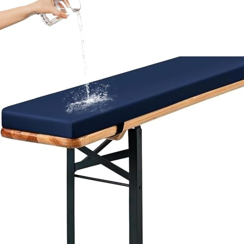 Genérico Cojines Acolchados para Banco de Cerveza, Cojín Antideslizante Impermeable 220x25, 180x23, 200x30 con Hebilla para Muebles de Exterior, Resistentes A La Intemperie,Dark Blue,140x28x3cm