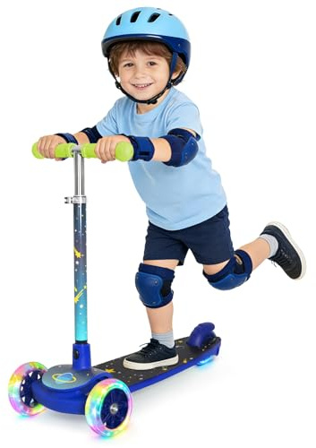 Nattork Space trehjulig sparkcykel för barn – tjejer justerbar höjd belysta hjul antislida plattform styrning design för barn från 2 till 8 år - Marin