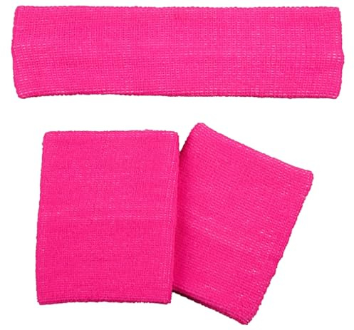 TrendandStylez Schweißband-Set, 2 Armbänder und 1 Stirnband, 80er Jahre, Tennisspieler, Trainingsanzug, Karneval, Retro