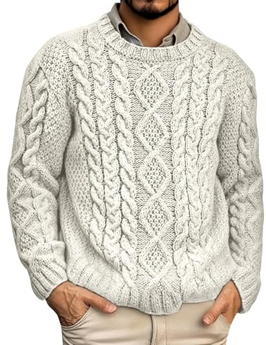 Sweat Homme sans Capuche, Pull Fin, Travail Fin Cashmere Chic Hiver Camionneur Chaud Grande Taille Noël sans Capuche Noel Torsadé,col Roulé Colle Rouler Homme, Blanc L