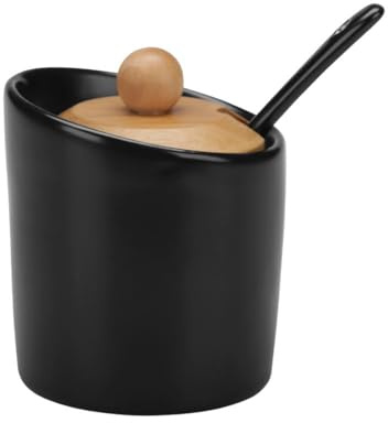Pullmer Zuckerdose aus Keramik mit Deckel aus Bambusholz und einem Zuckerlöffel, Zuckerbehälter(Bona Schwarz)