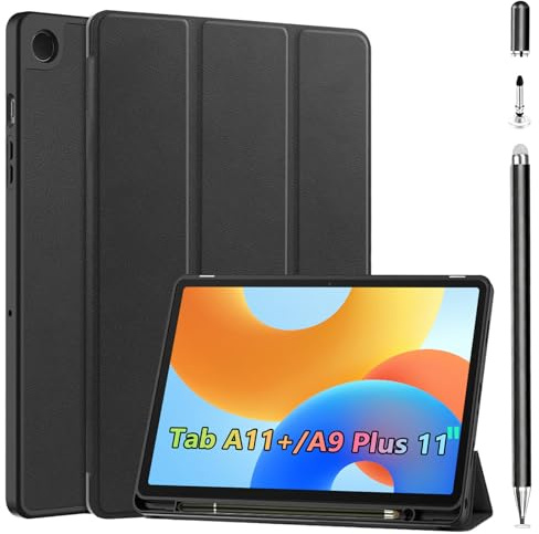 Case+Stylus Pen for Samsung Galaxy Tab A11+/A9 Plus 11 inch,Stiftschlitz, geeignet für Tab A9+/A11 Plus,automatische Wach/schlafmodi, zellulare Rückseite zur Wärmeableitung (Schwarz)