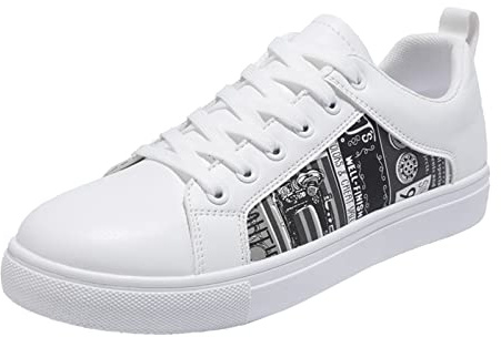 Sportskor platt sula skridskor retro herrskor vattentäta promenadskor breda joggingskor halkfria fritidsskor lätta sneakers eleganta sneakers med skosnören, svart, 43 EU