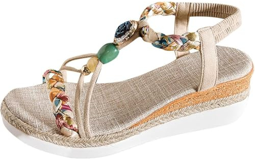 Sandali da donna UK Hessian Zeppa Scarpe Ortopediche Espadrille Plateau-Slider Diamante T-Steg Perle Elastiche Slingback Sandalo Donna Scarpe leggere Ballerina Donna, bianco, 39 EU Larga