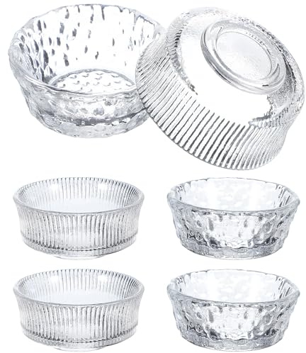 NUOBESTY Tazones de Vidrio para Refrigerios 6 Piezas Patrones Flotantes y Verticales, Pequeños Cuencos para Mojar, Platos para Aperitivos y Salsa, Ideales para Cocina y Restaurante