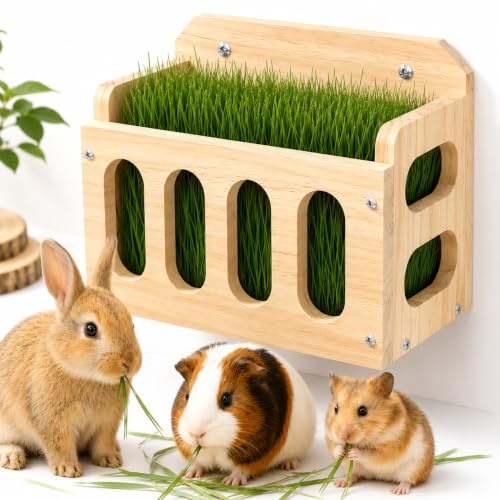 Xygobla Wooden Rabbit Hay Feeder Rack | Hanging Less Waste Hay Holder Dispenser for Guinea Pigs, Bunny, Chinchillas & Small Animal Supplies