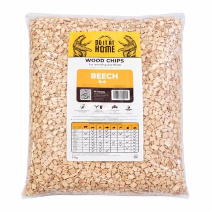 Do It At Home Beech Smoking Wood Chips 5kg (6-12mm), 100% Natural Grade 10 Wood Chunks for BBQs and Smokers, Mild Nutty Flavour for Pork, Beef, Fish and Cheese, Chemical-Free Food Grade Quality