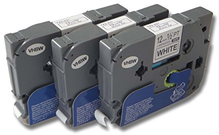vhbw 3x Schriftband-Kassette kompatibel mit Brother GL H105 | 100, 200, H100 Etiketten-Drucker 12mm Schwarz auf Weiß
