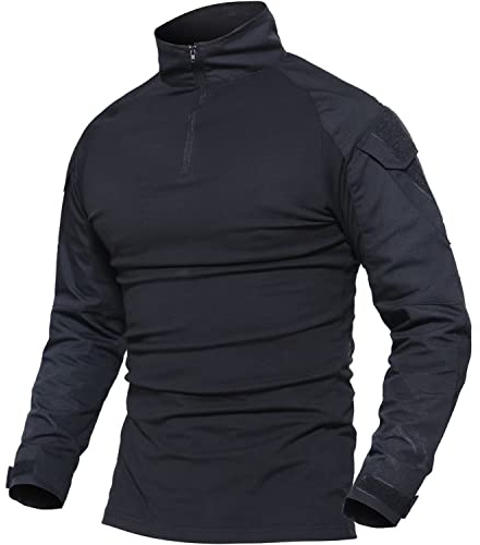Tactical Shirts for Men T Shirts for Men Combat Shirt Fishing Shirts Long Sleeve Shirts for Men with Pocket Airsoft Shirt Paintball Shirt Camping Shirt Hiking T-Shirt Hunting Tshirt Black