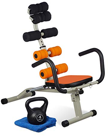 Relaxdays Bauch- & Rückentrainer, Polstergriffe, Rollen, Lehne verstellbar, Zuhause, Workout, HBT 80x55x90cm, Mehrfarbig
