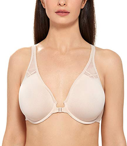 Delimira Women's Front Fastening Bras Underwire Unlined Racerback Plus Size Bra Beige 38F